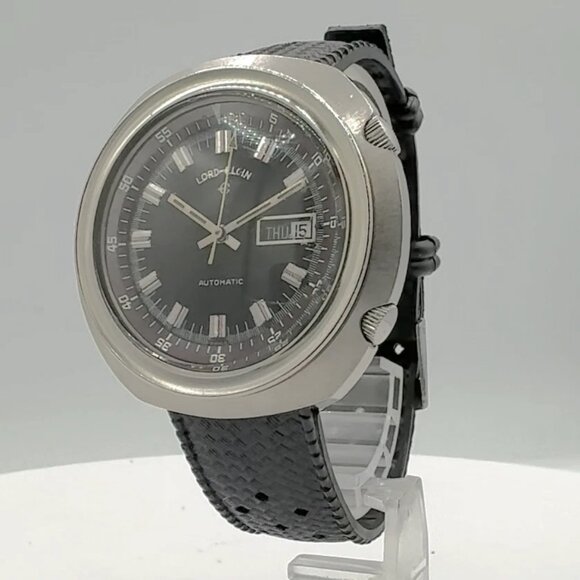 Vintage 43mm Lord Elgin 1501 Diver Men's Automatic Wristwatch 2630 Swiss Steel - Picture 1 of 8